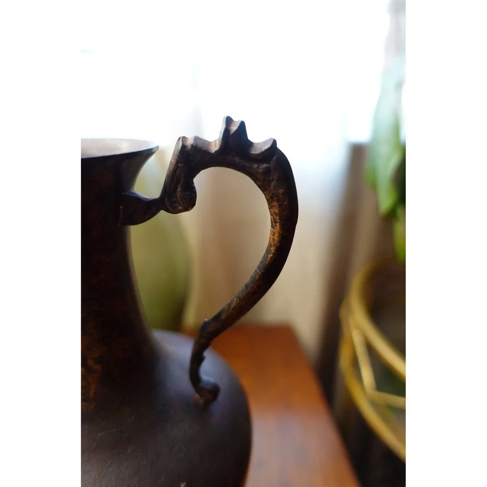Vintage Metal Amphora Vase  Ornate Scroll Handles‎ Made in India